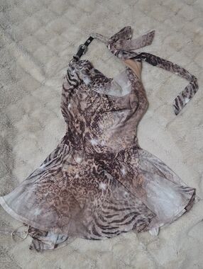 Windsor Sheer Animal-Print Halter Dress in Taupe and Brown